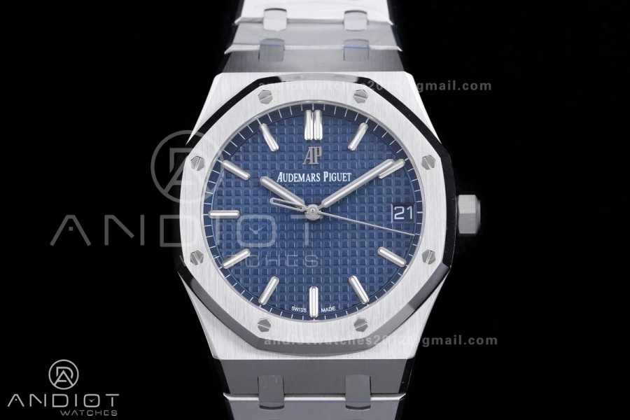 Royal Oak 41mm 15500 SS APSF 1:1 Best Edition Blue Textured Dial on SS Bracelet A4302 Super Clone