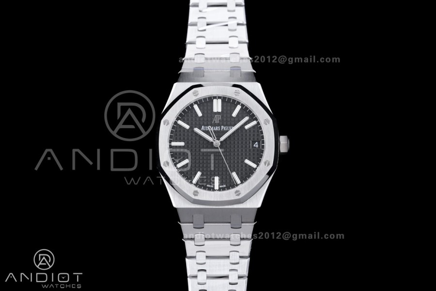 Royal Oak 41mm 15500 SS APSF 1:1 Best Edition Black Textured Dial on SS Bracelet A4302 Super Clone