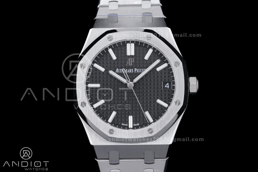 Royal Oak 41mm 15500 SS APSF 1:1 Best Edition Black Textured Dial on SS Bracelet A4302 Super Clone