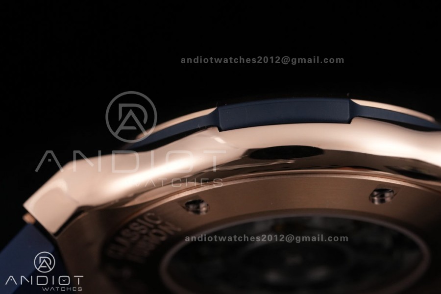 Classic Fusion 42mm RG JJZF 1:1 Best Edition Blue Textured Dial On Blue Rubber Strap Asian SW300