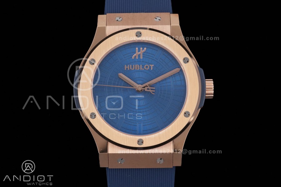 Classic Fusion 42mm RG JJZF 1:1 Best Edition Blue Textured Dial On Blue Rubber Strap Asian SW300