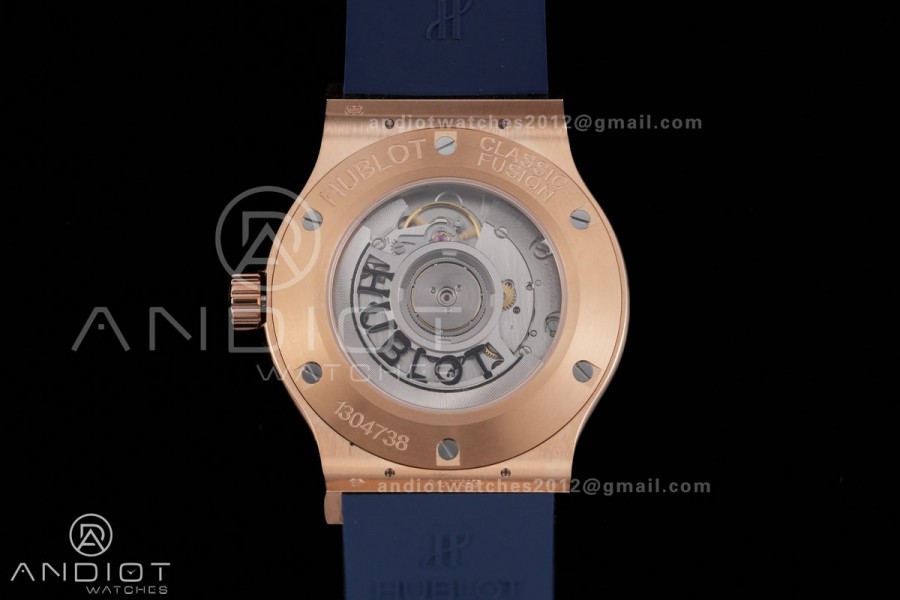 Classic Fusion 42mm RG JJZF 1:1 Best Edition Blue Textured Dial On Blue Rubber Strap Asian SW300