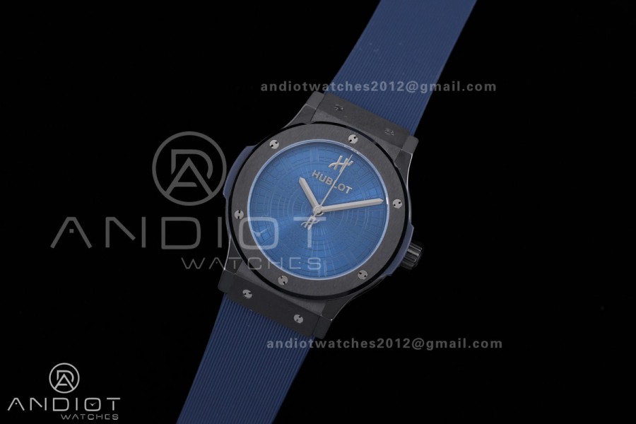 Classic Fusion 42mm Ceramic JJZF 1:1 V2 Best Edition Blue Textured Dial On Blue Rubber Strap Asian SW300