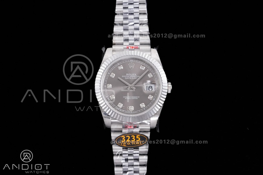 DateJust 41 126334 QF 1:1 Best Edition 904L Steel Gray Diamonds Dial on Jubilee Bracelet QF3235 (149g)