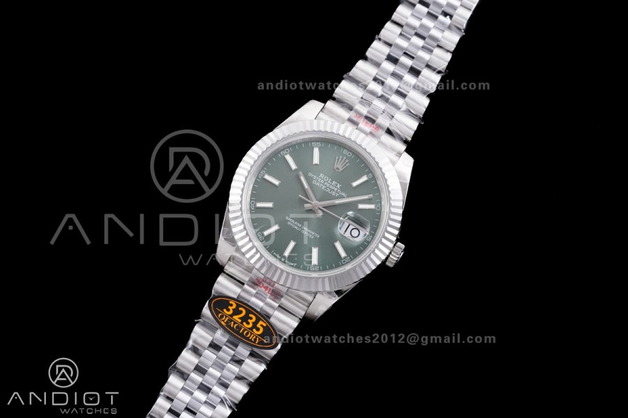 DateJust 41 126334 QF 1:1 Best Edition 904L Steel Green Stick Dial on Jubilee Bracelet QF3235 (149g)