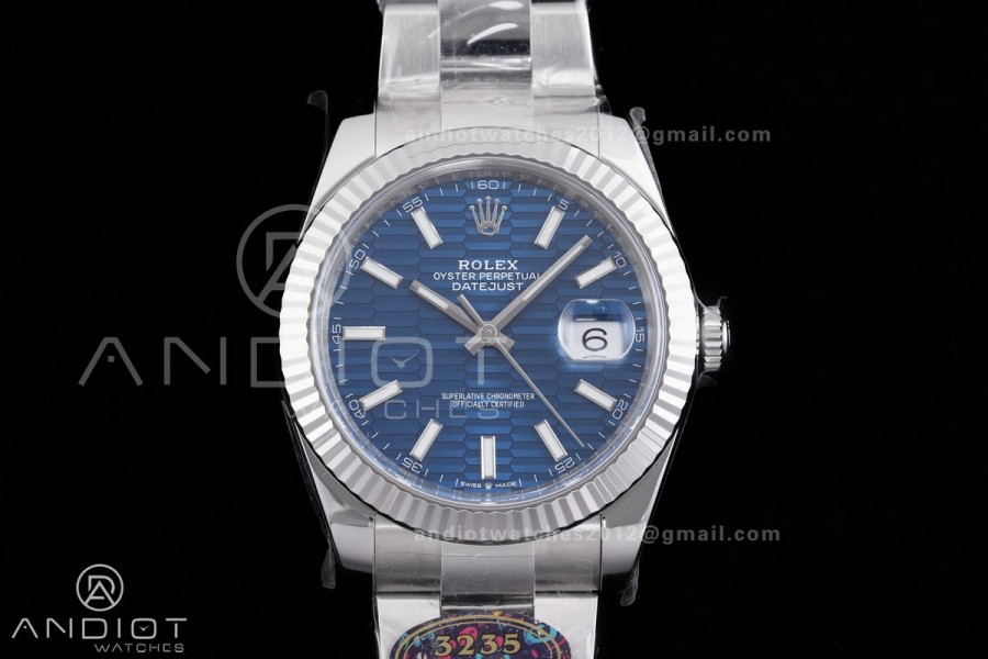 DateJust 41 126334 904L SS VF 1:1 Best Edition Blue Textured Stick Dial on Oyster Bracelet DD3235