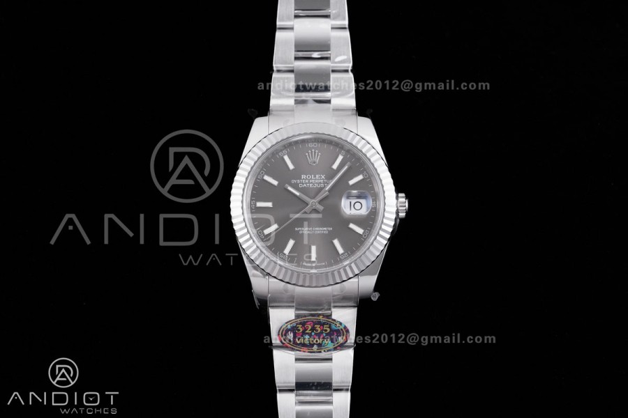 DateJust 41 126334 904L SS VF 1:1 Best Edition Gray Stick Dial on Oyster Bracelet DD3235
