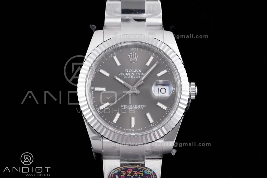 DateJust 41 126334 904L SS VF 1:1 Best Edition Gray Stick Dial on Oyster Bracelet DD3235