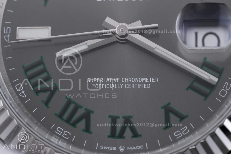 DateJust 41 126334 904L SS VF 1:1 Wimbledon Best Edition Gray Dial Green Roman on Oyster Bracelet DD3235