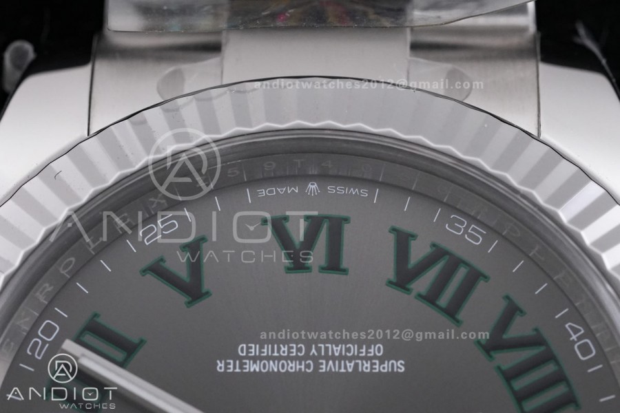 DateJust 41 126334 904L SS VF 1:1 Wimbledon Best Edition Gray Dial Green Roman on Oyster Bracelet DD3235
