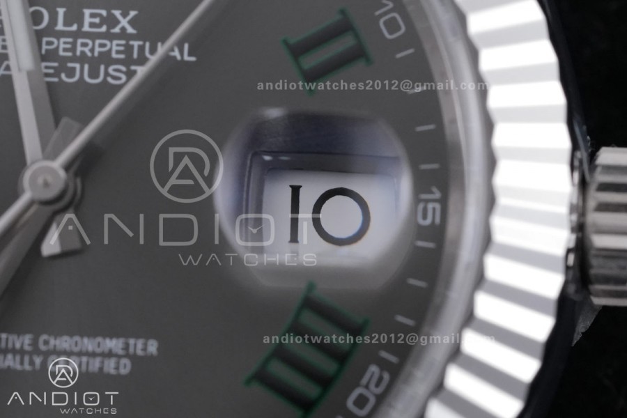 DateJust 41 126334 904L SS VF 1:1 Wimbledon Best Edition Gray Dial Green Roman on Oyster Bracelet DD3235