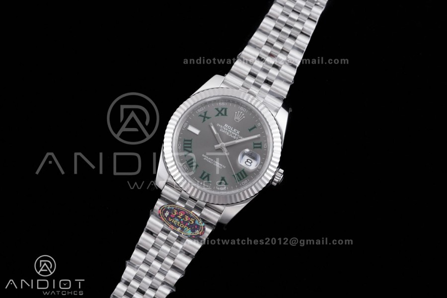 DateJust 41 126334 904L SS VF 1:1 Wimbledon Best Edition Gray Dial Green Roman on Jubilee Bracelet DD3235