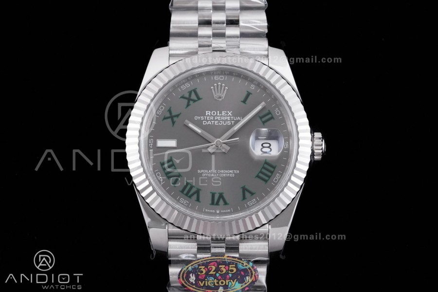 DateJust 41 126334 904L SS VF 1:1 Wimbledon Best Edition Gray Dial Green Roman on Jubilee Bracelet DD3235