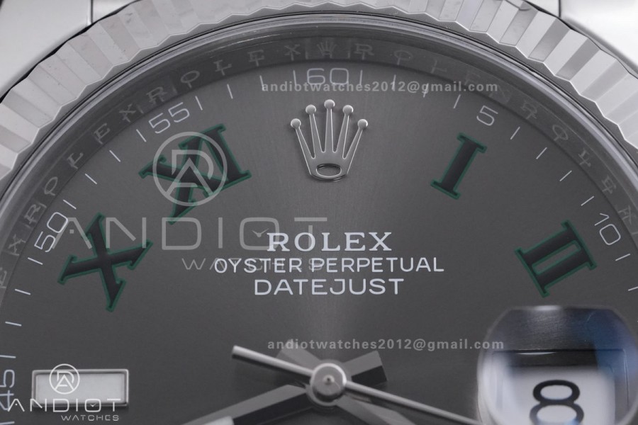 DateJust 41 126334 904L SS VF 1:1 Wimbledon Best Edition Gray Dial Green Roman on Jubilee Bracelet DD3235