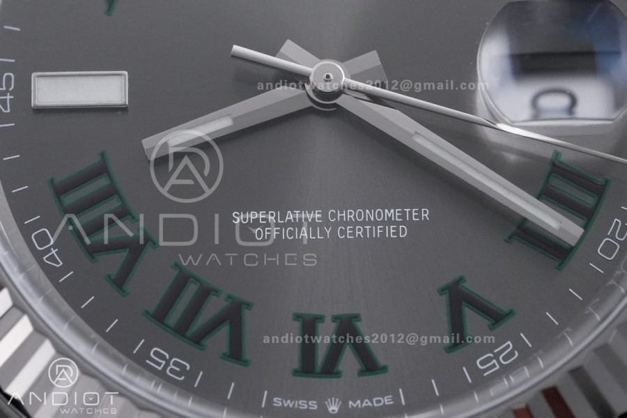 DateJust 41 126334 904L SS VF 1:1 Wimbledon Best Edition Gray Dial Green Roman on Jubilee Bracelet DD3235