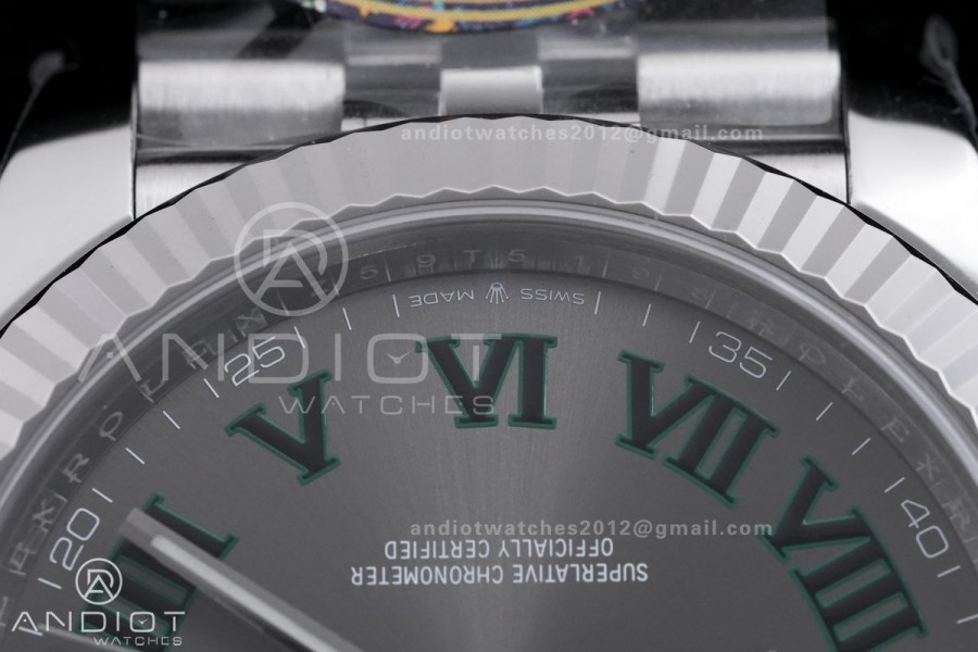 DateJust 41 126334 904L SS VF 1:1 Wimbledon Best Edition Gray Dial Green Roman on Jubilee Bracelet DD3235