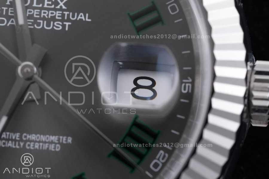 DateJust 41 126334 904L SS VF 1:1 Wimbledon Best Edition Gray Dial Green Roman on Jubilee Bracelet DD3235