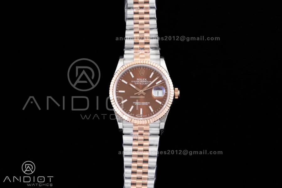  DateJust 36 126231 GSF 1:1 Best Edition Brown Stick Dial on SS/RG Jubilee Bracelet A3235