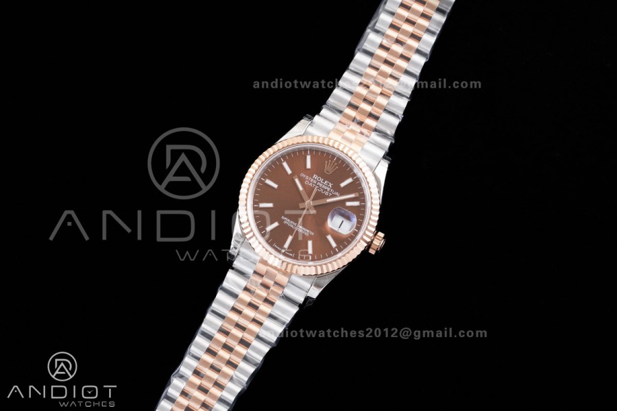  DateJust 36 126231 GSF 1:1 Best Edition Brown Stick Dial on SS/RG Jubilee Bracelet A3235
