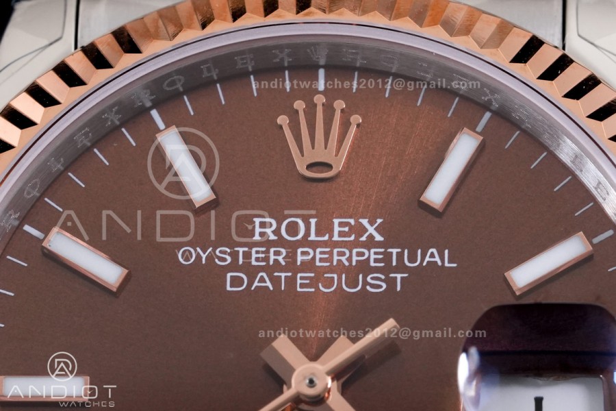  DateJust 36 126231 GSF 1:1 Best Edition Brown Stick Dial on SS/RG Jubilee Bracelet A3235