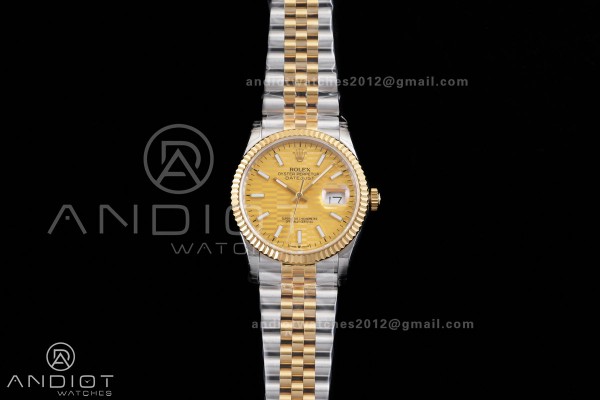 DateJust 36 SS/YG 126233 GSF 1:1 Best Edition YG Textured Stick Dial on Jubilee Bracelet A3235