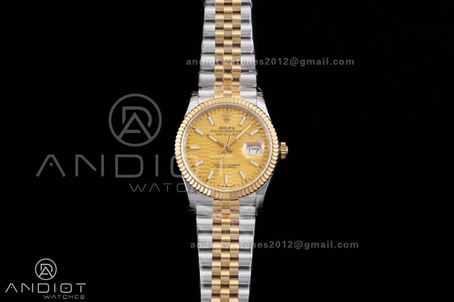 DateJust 36 SS/YG 126233 GSF 1:1 Best Edition YG Textured Stick Dial on Jubilee Bracelet A3235