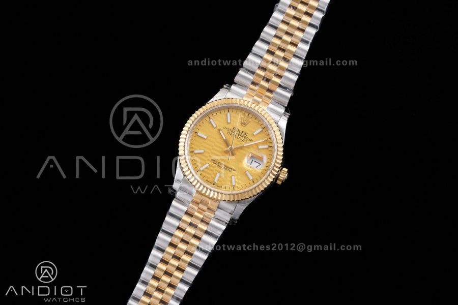 DateJust 36 SS/YG 126233 GSF 1:1 Best Edition YG Textured Stick Dial on Jubilee Bracelet A3235