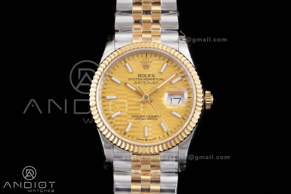 DateJust 36 SS/YG 126233 GSF 1:1 Best Edition YG Textured Stick Dial on Jubilee Bracelet A3235