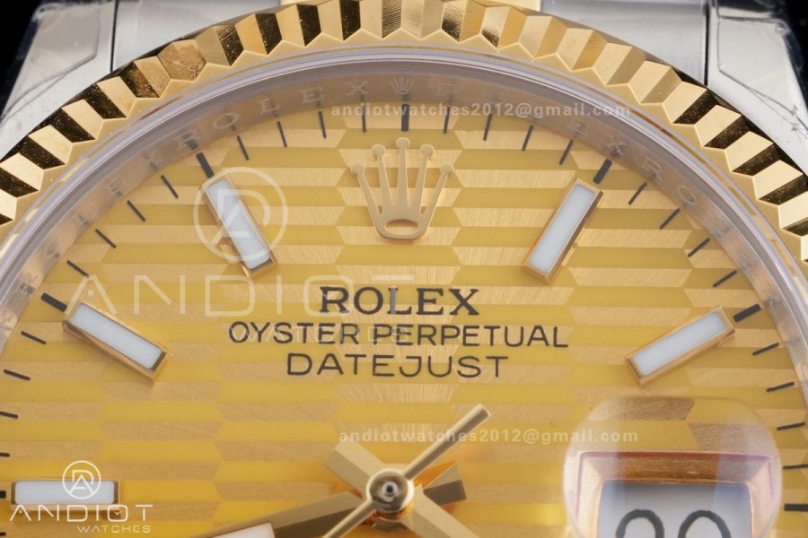 DateJust 36 SS/YG 126233 GSF 1:1 Best Edition YG Textured Stick Dial on Jubilee Bracelet A3235