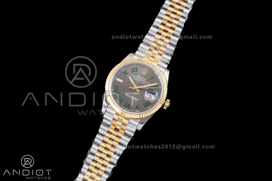 DateJust 36 SS/YG 126233 GSF 1:1 Best Edition Gray Dial Green Roman on Jubilee Bracelet A3235