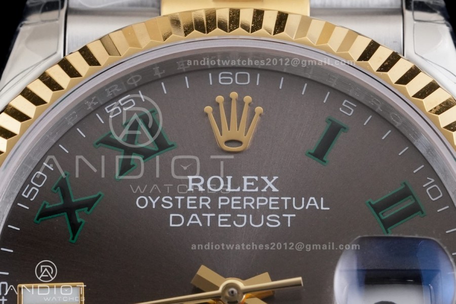 DateJust 36 SS/YG 126233 GSF 1:1 Best Edition Gray Dial Green Roman on Jubilee Bracelet A3235