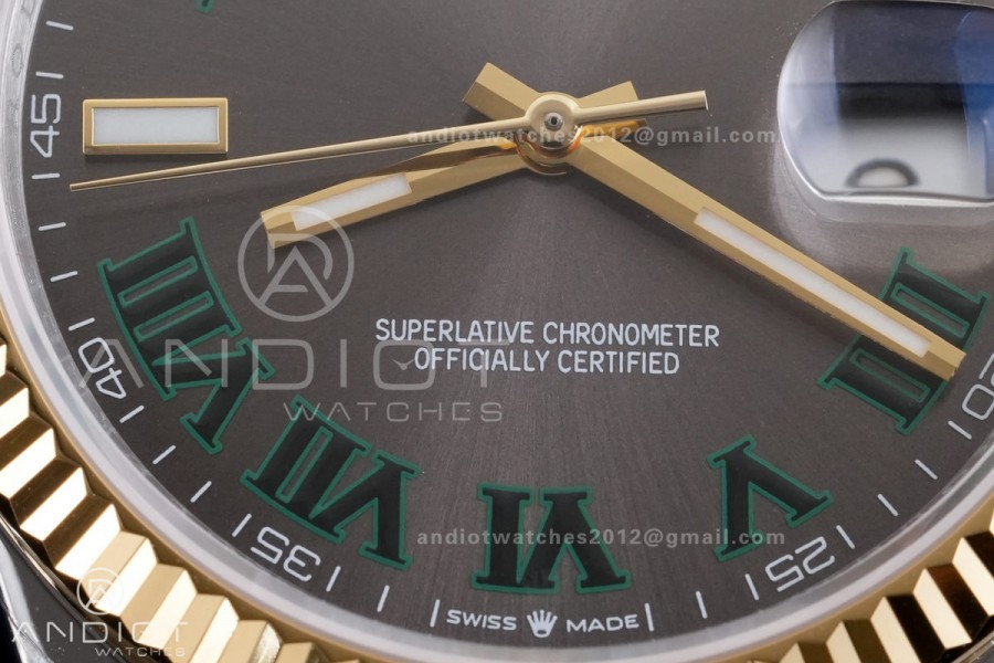 DateJust 36 SS/YG 126233 GSF 1:1 Best Edition Gray Dial Green Roman on Jubilee Bracelet A3235
