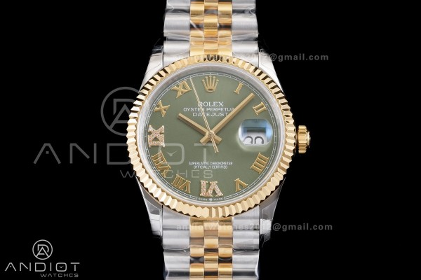 DateJust 36 SS/YG 126233 GSF 1:1 Best Edition Green Roman Diamonds Dial on Jubilee Bracelet A3235