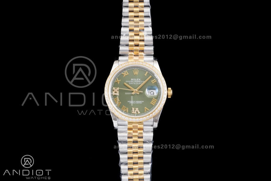DateJust 36 SS/YG 126233 GSF 1:1 Best Edition Green Roman Diamonds Dial Diamond bezel on Jubilee Bracelet A3235