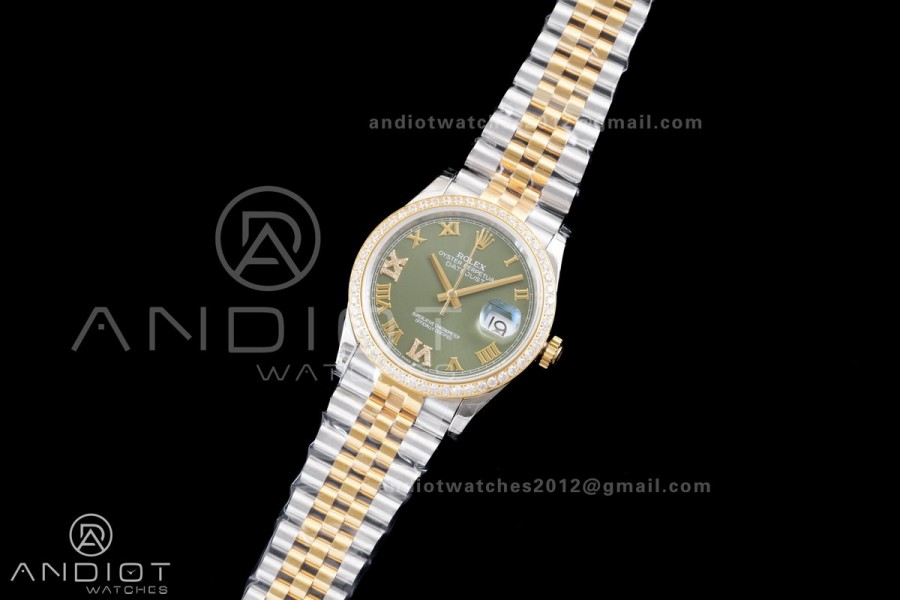 DateJust 36 SS/YG 126233 GSF 1:1 Best Edition Green Roman Diamonds Dial Diamond bezel on Jubilee Bracelet A3235