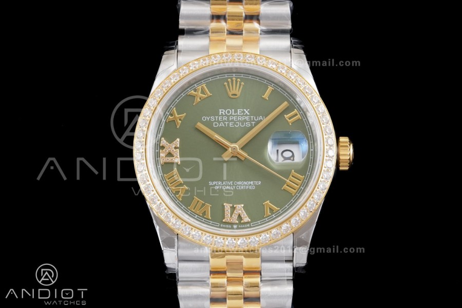 DateJust 36 SS/YG 126233 GSF 1:1 Best Edition Green Roman Diamonds Dial Diamond bezel on Jubilee Bracelet A3235