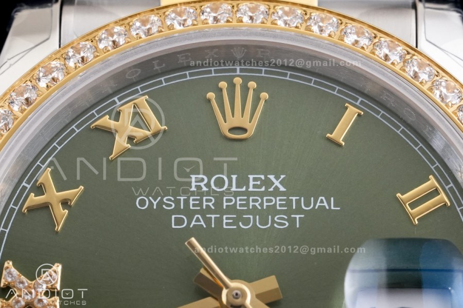 DateJust 36 SS/YG 126233 GSF 1:1 Best Edition Green Roman Diamonds Dial Diamond bezel on Jubilee Bracelet A3235