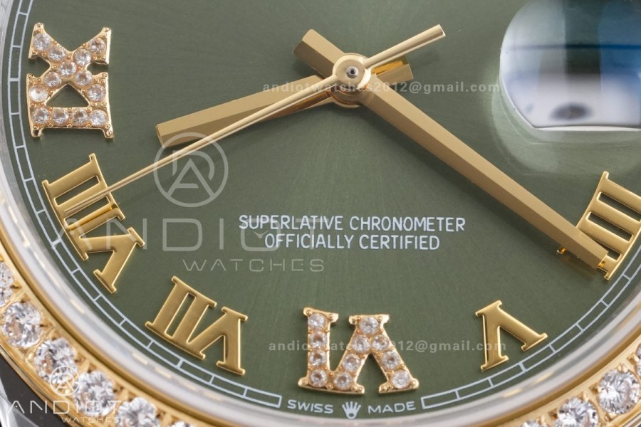 DateJust 36 SS/YG 126233 GSF 1:1 Best Edition Green Roman Diamonds Dial Diamond bezel on Jubilee Bracelet A3235