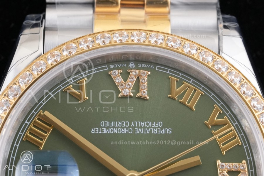 DateJust 36 SS/YG 126233 GSF 1:1 Best Edition Green Roman Diamonds Dial Diamond bezel on Jubilee Bracelet A3235