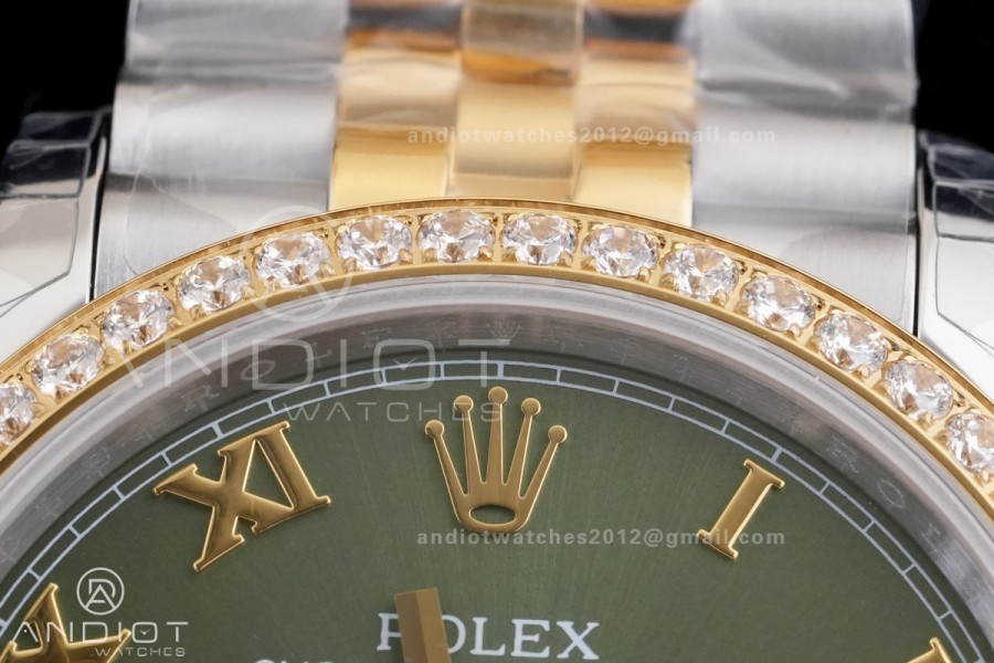 DateJust 36 SS/YG 126233 GSF 1:1 Best Edition Green Roman Diamonds Dial Diamond bezel on Jubilee Bracelet A3235