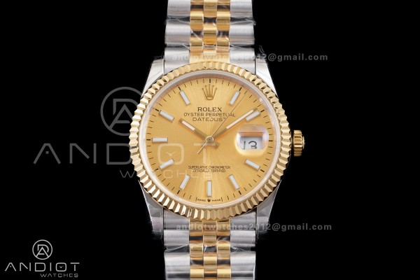 DateJust 36 SS/YG 126233 GSF 1:1 Best Edition YG Stick Dial on Jubilee Bracelet A3235