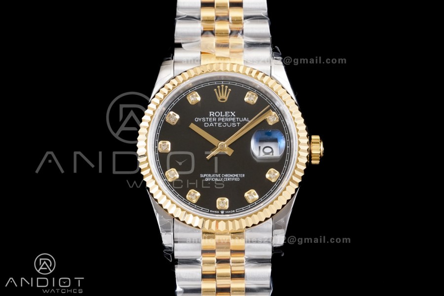 DateJust 36 SS/YG 126233 GSF 1:1 Best Edition Black Diamond Dial on Jubilee Bracelet A3235