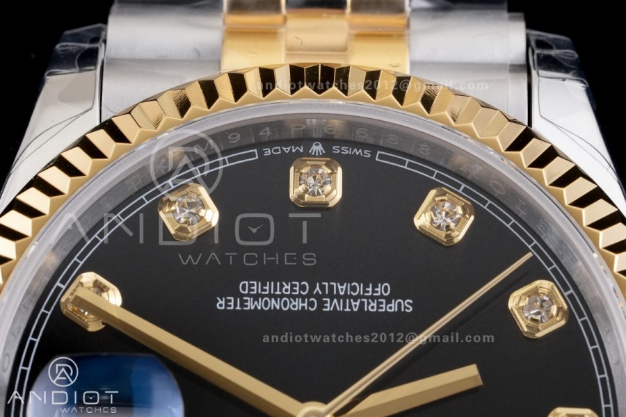 DateJust 36 SS/YG 126233 GSF 1:1 Best Edition Black Diamond Dial on Jubilee Bracelet A3235