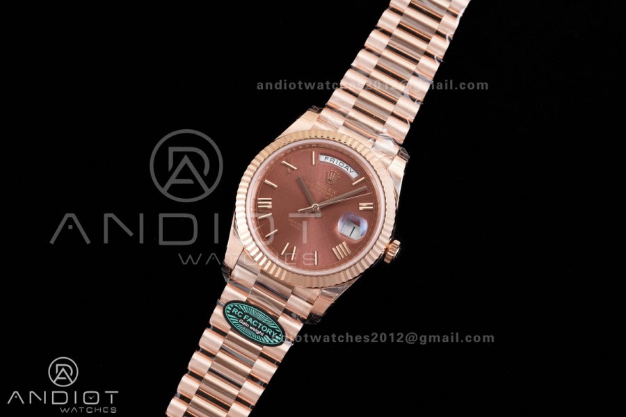 Day Date 40 RG 228235 RCF 1:1 Best Edition Brown Roman Dial on President Bracelet VR3255 (211g)