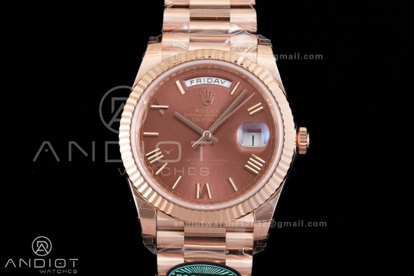 Day Date 40 RG 228235 RCF 1:1 Best Edition Brown Roman Dial on President Bracelet VR3255 (211g)