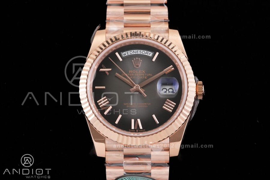  Day Date 40 RG 228235 RCF 1:1 Best Edition Drak Gray Roman Dial on President Bracelet VR3255 (211g)