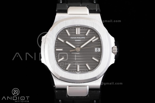 Nautilus 5711 SS DDF 1:1 Best Edition Gray Dial on Black Leather Strap DD324 Super Clone (Weighted)