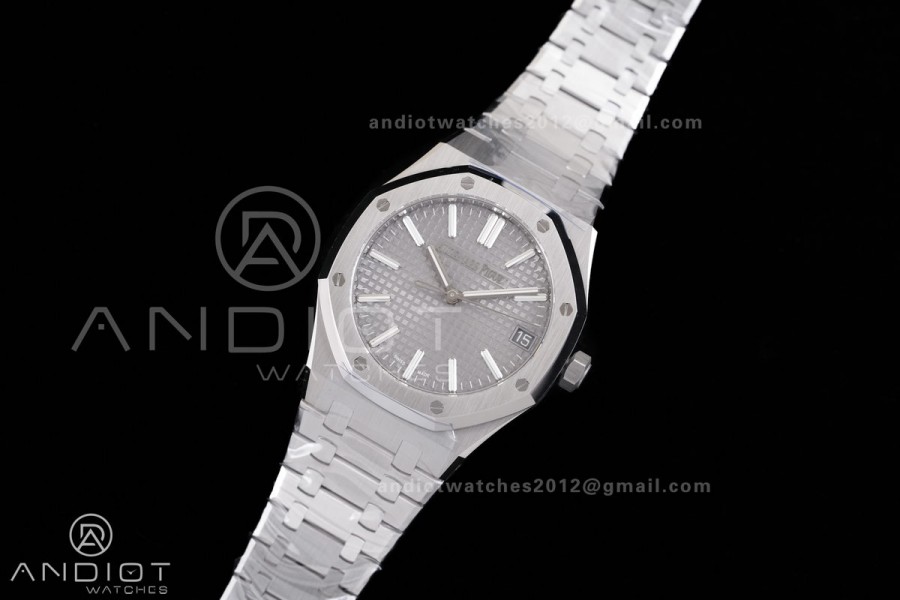 Royal Oak 15510 SS TOP 1:1 Best Edition Grey Dial on SS Bracelet SA4302 Super Clone