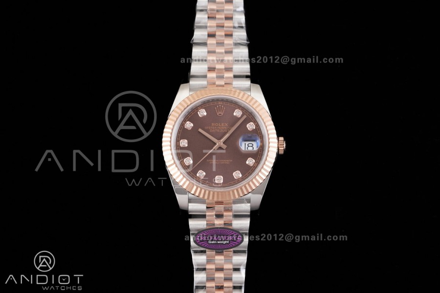 DateJust 41 126331 SS/RG RCF 1:1 Best Edition 904L Steel Brown Diamonds Dial on SS/RG Jubilee Bracelet RC3235