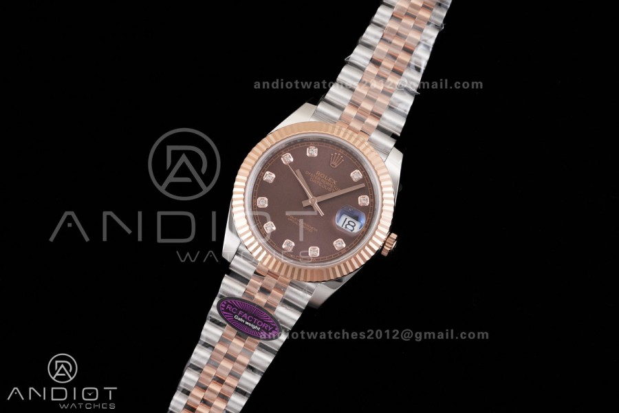 DateJust 41 126331 SS/RG RCF 1:1 Best Edition 904L Steel Brown Diamonds Dial on SS/RG Jubilee Bracelet RC3235